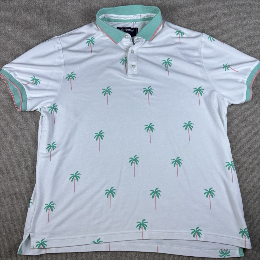 Chubbies Mens XL Polo Shirt White Palm Tree Tropical Golf Preppy Performance